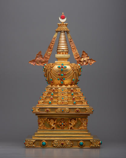 Authentic Handcrafted Buddhist Stupa Statue | Traditional Dharma Art