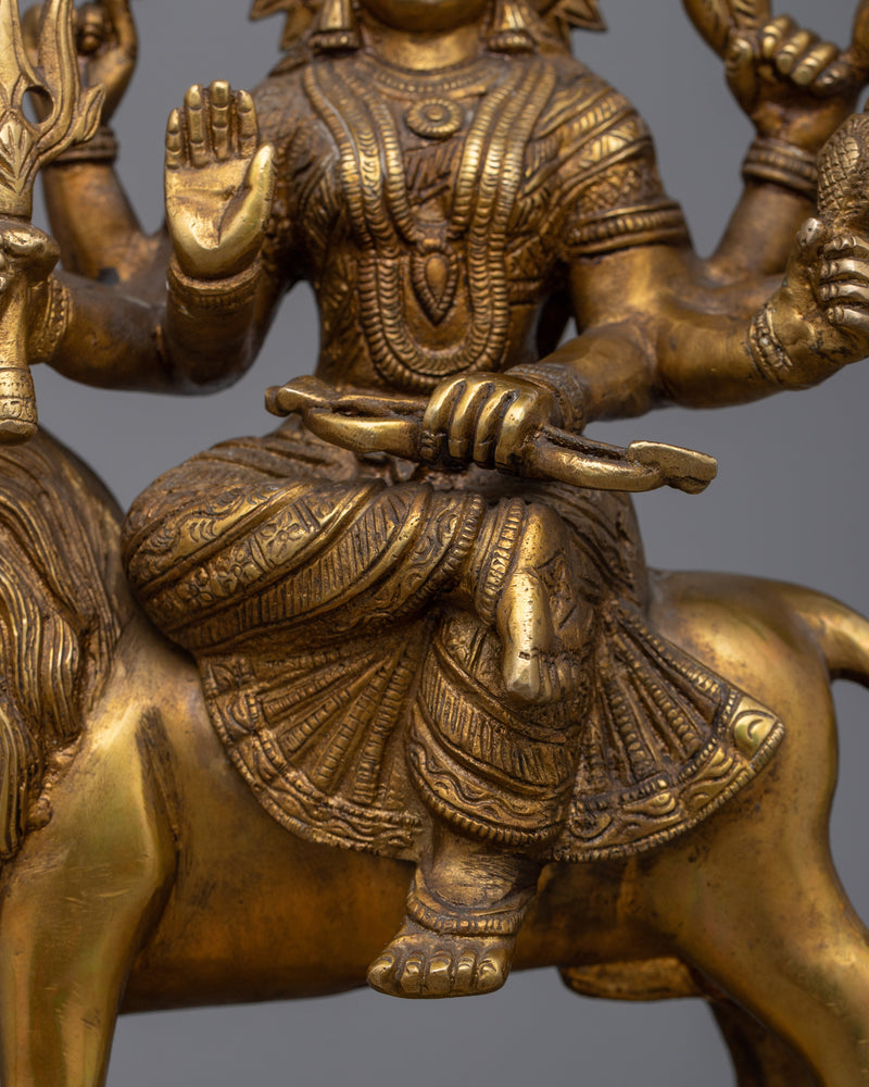 Brass Durga Maa Statue |  Hindu Deity for Protection and Prosperity