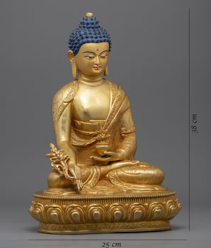 24K Gold Medicine Buddha Art | Traditional Tibetan Buddhist Statue