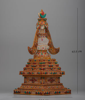 Tibetan Stupa in Copper | 24k Gold Plated Elegance for Spiritual Practice