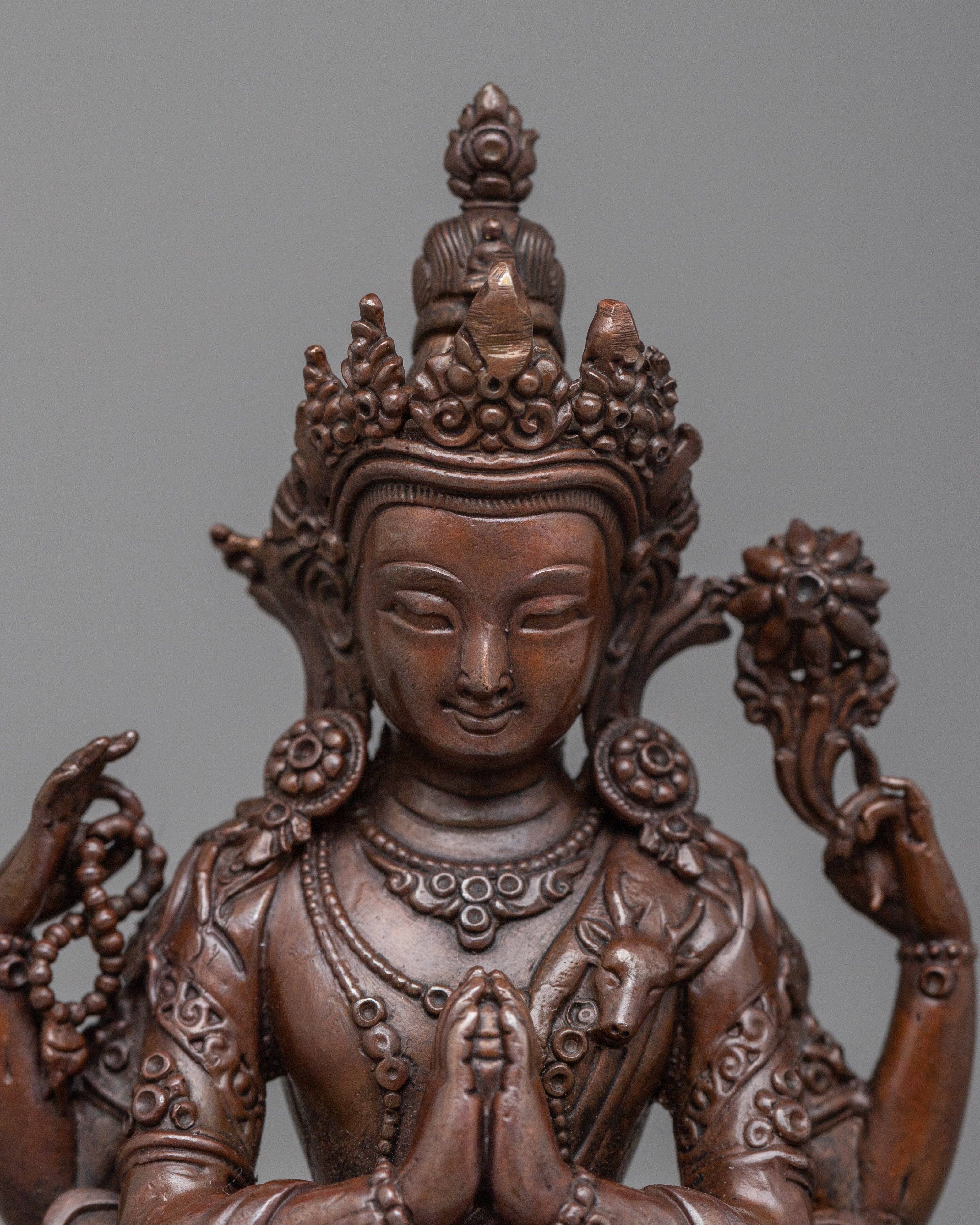 Oxidized Copper Chenresig Statue | Reflect the Eternal Compassion and Wisdom of the Bodhisattva