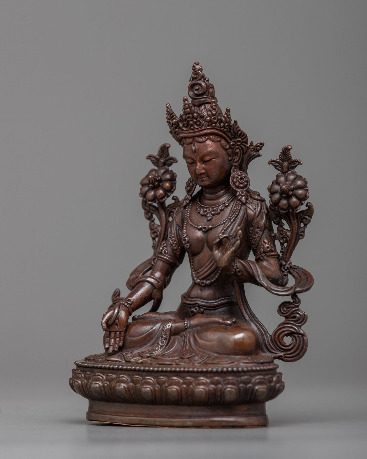 Copper Machine Made White Tara Statue | Invoke Serenity and Healing Art