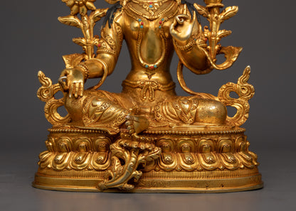 Large Copper Green Tara Sculpture | Majestic Buddhist Decor for Home or Altar