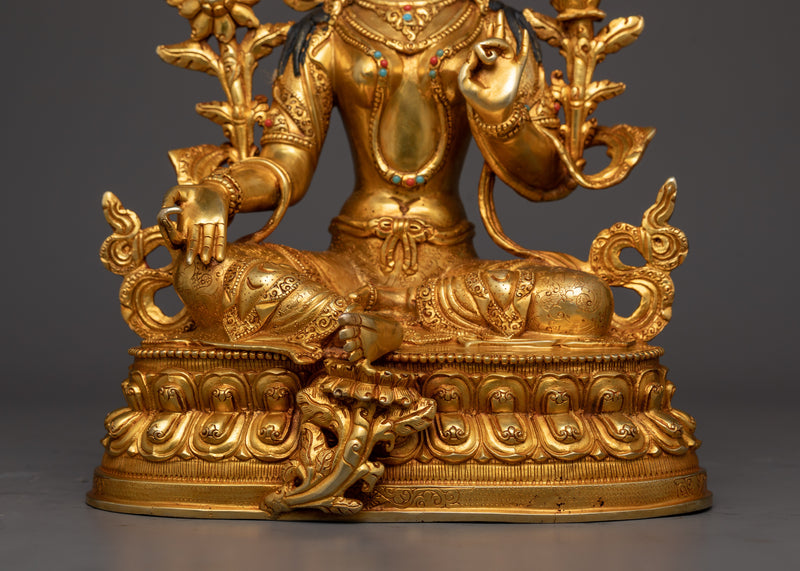 Large Copper Green Tara Sculpture | Majestic Buddhist Decor for Home or Altar