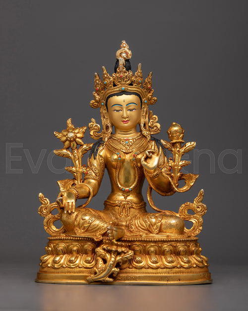 Large Copper Green Tara Sculpture | Majestic Buddhist Decor for Home or Altar