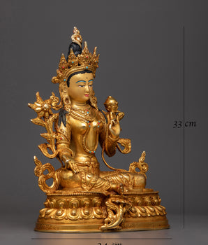 Large Copper Green Tara Sculpture | Majestic Buddhist Decor for Home or Altar