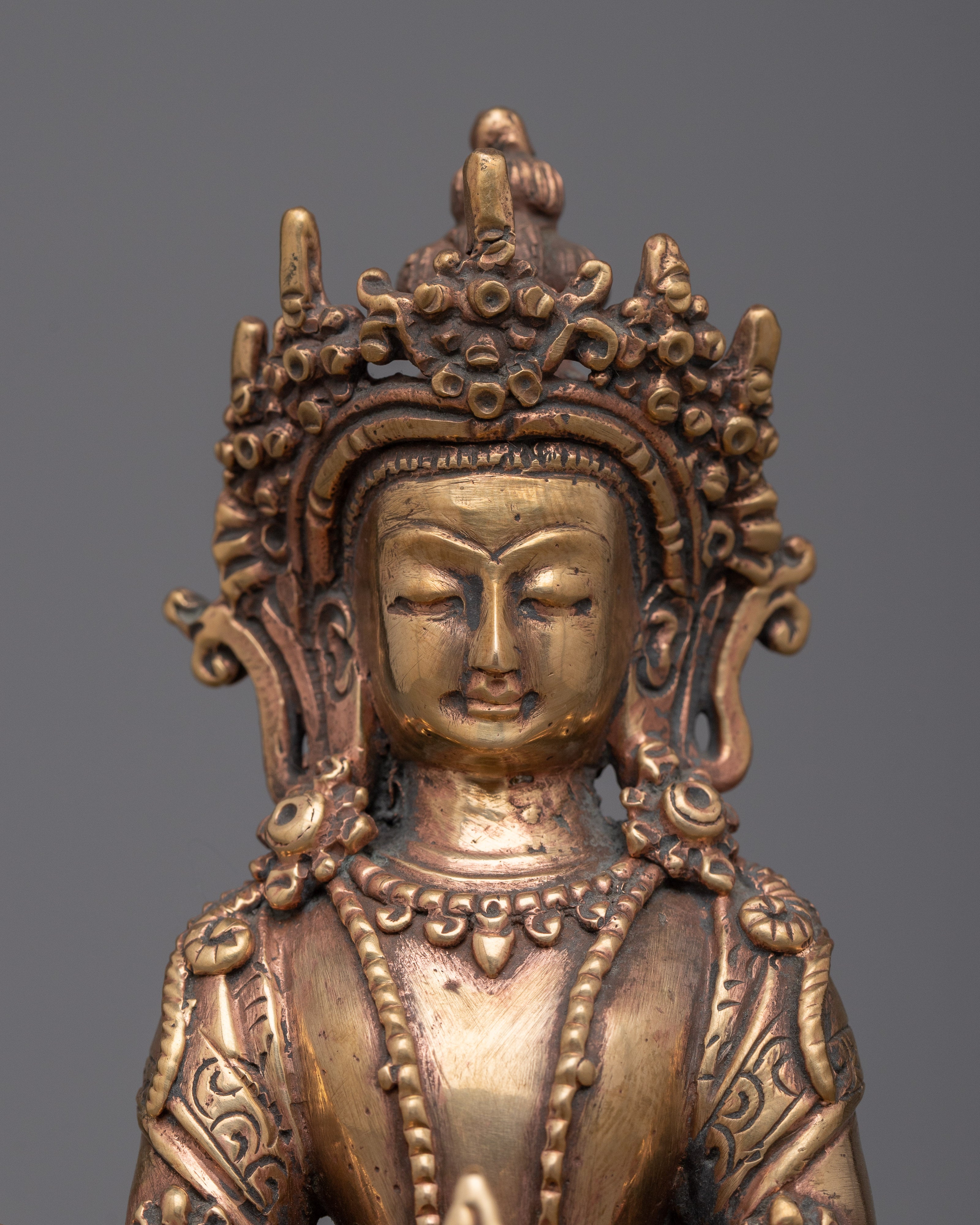 Copper Amitayus Buddha Statue | Serene Buddhist Figure for Inner Peace