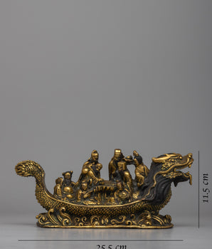 Eight Immortals on Dragon Boat Statue | Celebrating Chinese Legends and Traditions