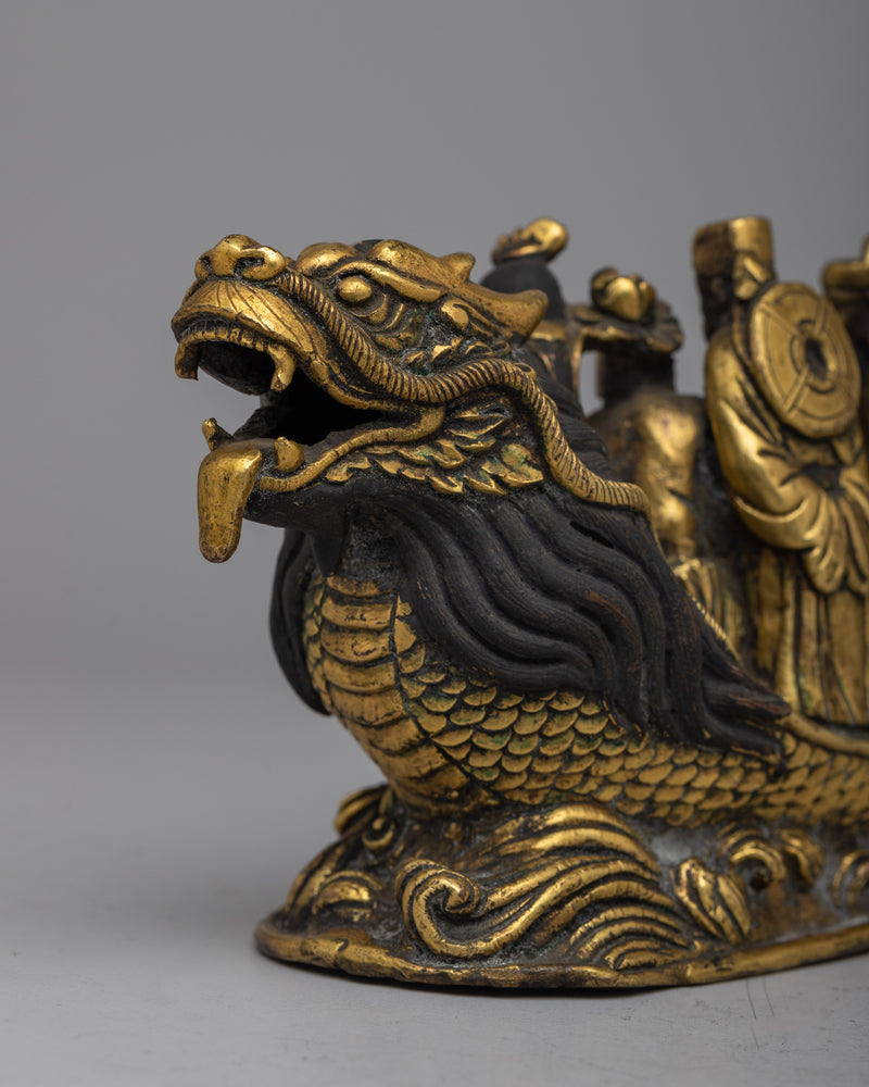 Eight Immortals on Dragon Boat Statue | Celebrating Chinese Legends and Traditions