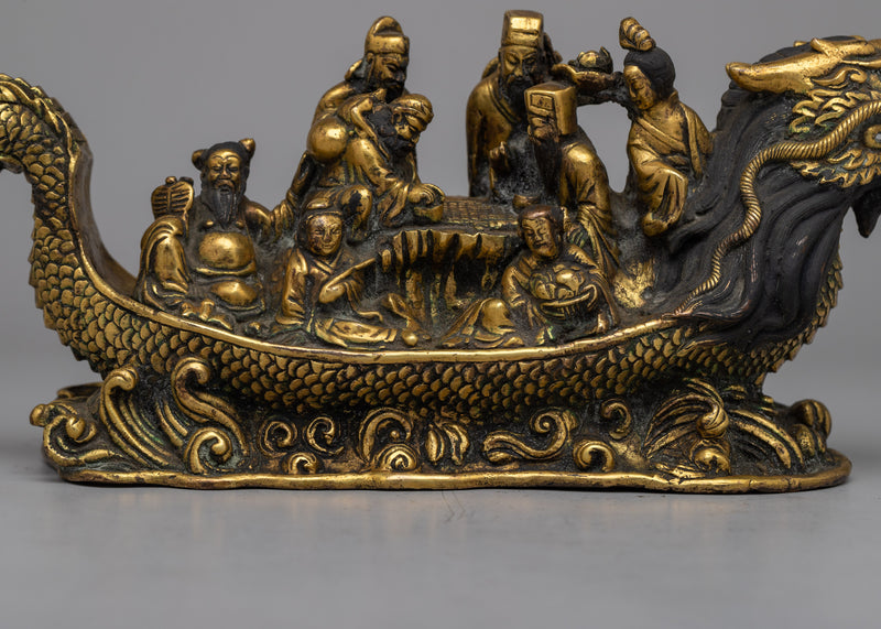 Eight Immortals on Dragon Boat Statue | Celebrating Chinese Legends and Traditions