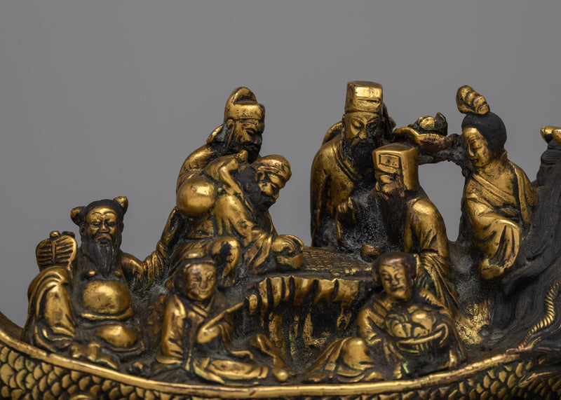 Eight Immortals on Dragon Boat Statue | Celebrating Chinese Legends and Traditions