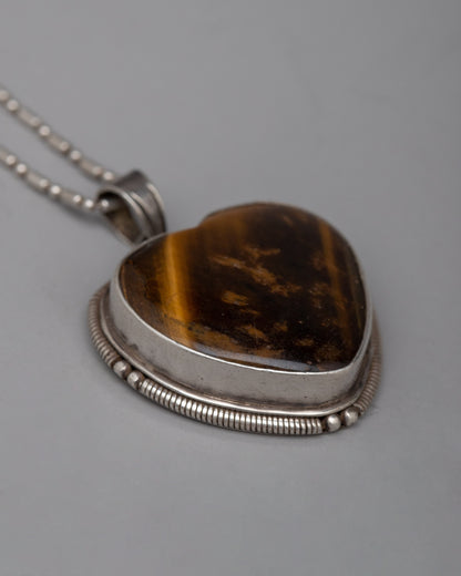 Tiger's Eye Pendant Locket Heart Shaped | Spiritual Jewelry for Balance and Insight