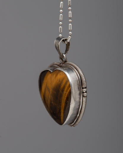 Tiger's Eye Pendant Locket Heart Shaped | Spiritual Jewelry for Balance and Insight