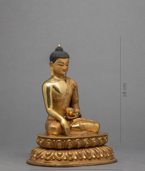 Shakyamuni Buddha Statue | Traditional Hand Carved Buddha Statue | Gold Plated Tibetan Statue