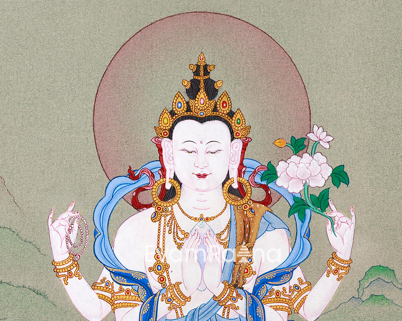 Bodhisattva Chenresig Thangka | Hand-Painted Buddha of Compassion