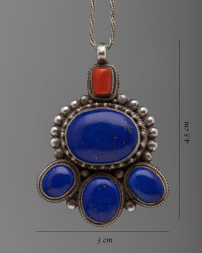 Lapis Lazuli and Coral Locket | Protective Amulet for Spiritual Well-being