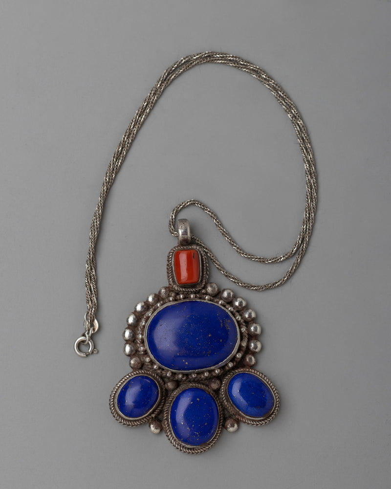 Lapis Lazuli and Coral Locket | Protective Amulet for Spiritual Well-being