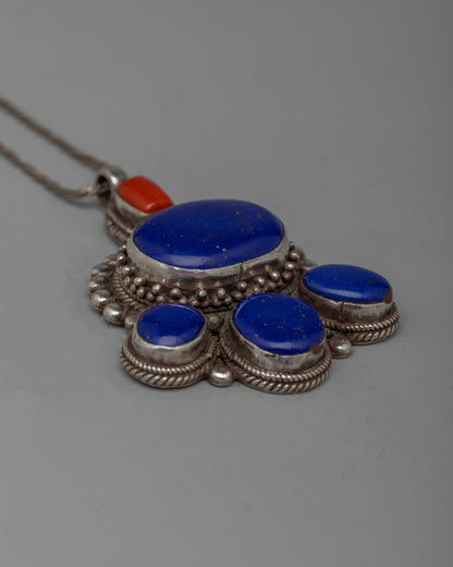 Lapis Lazuli and Coral Locket | Protective Amulet for Spiritual Well-being