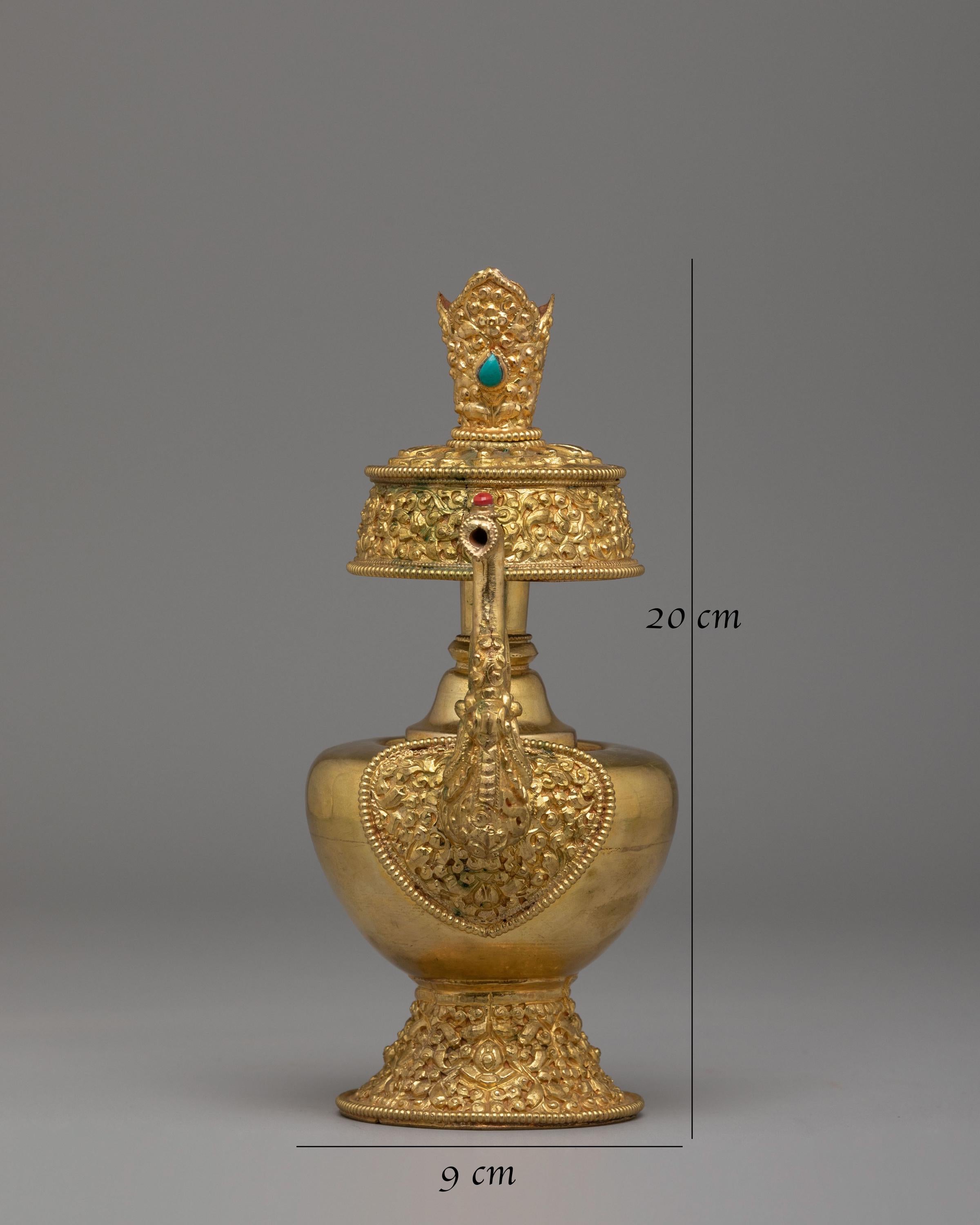 Handmade Tibetan Ritual Bhumba Set | Gold Plated Buddhist Ritual Vase