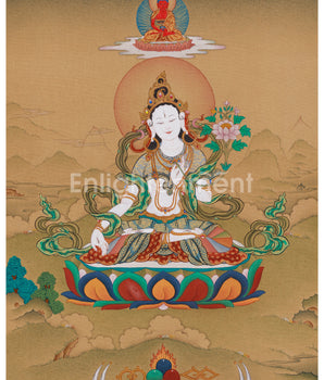 Traditional White Tara Thangka with Amitabha