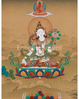 Traditional White Tara Thangka with Amitabha