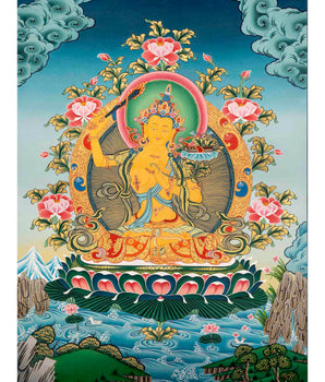 Hand Painted Manjushree Bodhisattva Thangka | Traditional Buddhist Art