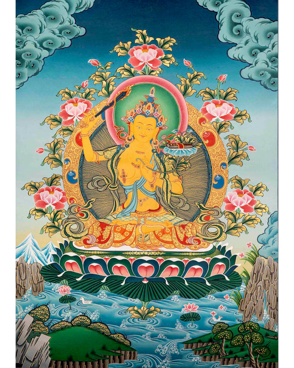 Hand Painted Manjushree Bodhisattva Thangka | Traditional Buddhist Art