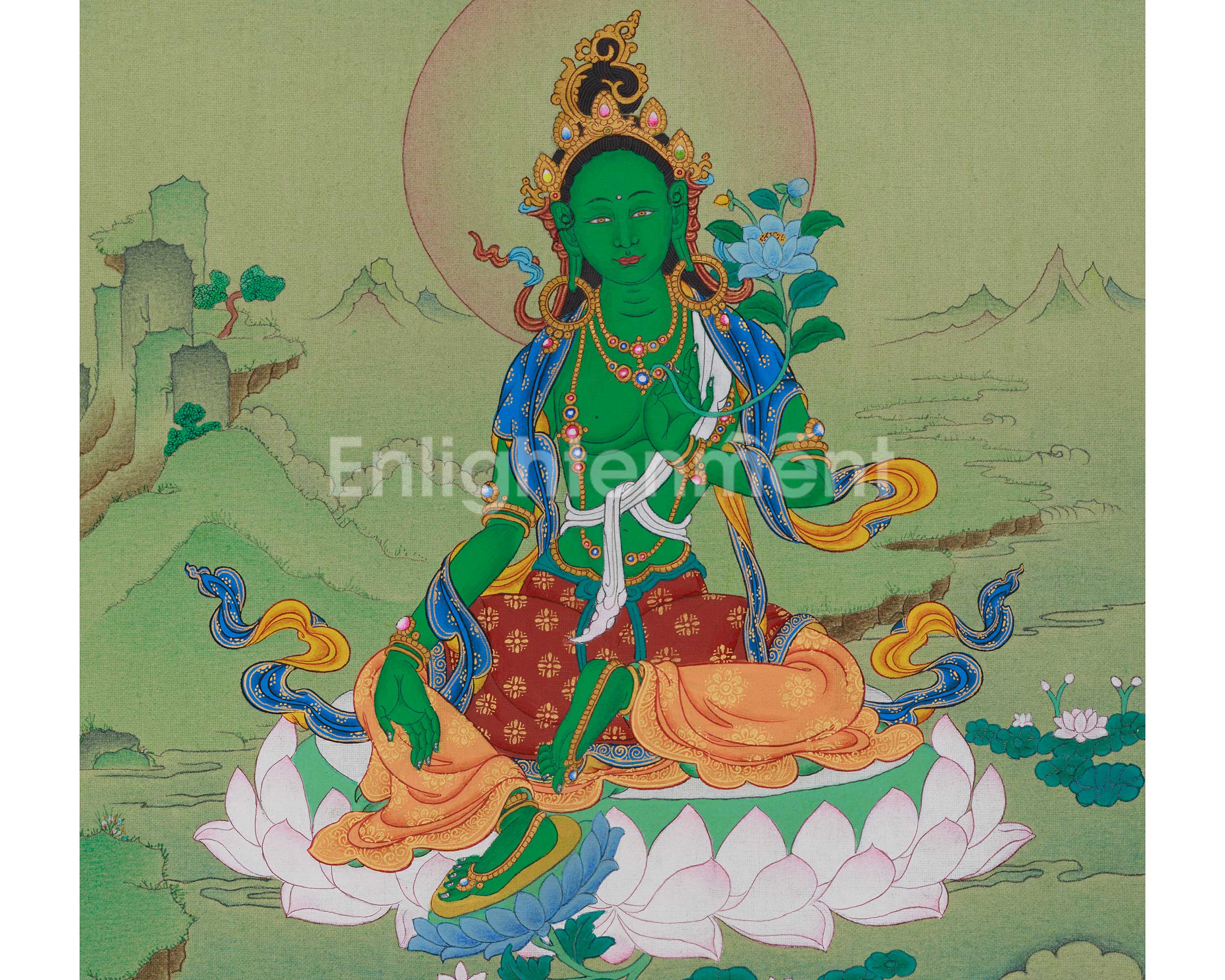 Hand-painted Thangka of Shyama Tara | Green Tara Protection Deity
