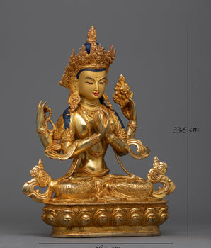 Four Arm Chenrezig Gold Statue | Bodhisattva, embodying the compassion of all Buddhas