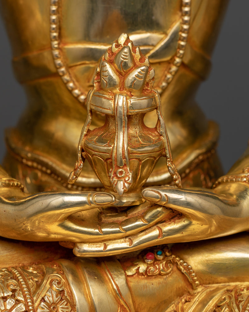 24K Gold Gilded Aparamita Amitayus Buddha Statue | Traditional Artwork