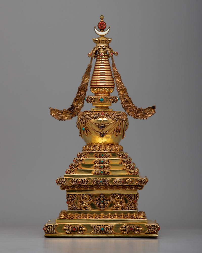 Copper Stupa Statue with 24K Gold Plated | Radiant Beauty and Spiritual Significance