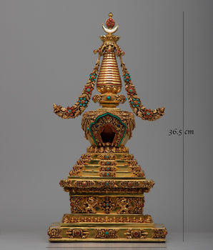 Copper Stupa Statue with 24K Gold Plated | Radiant Beauty and Spiritual Significance