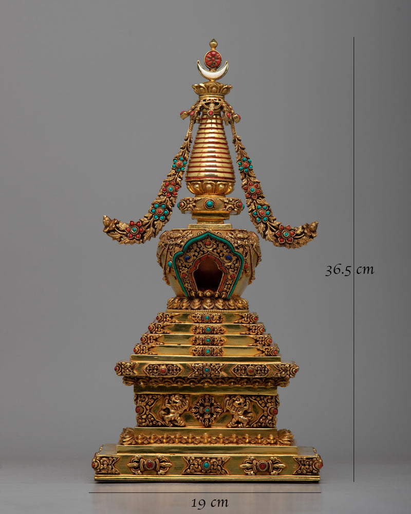 Copper Stupa Statue with 24K Gold Plated | Radiant Beauty and Spiritual Significance