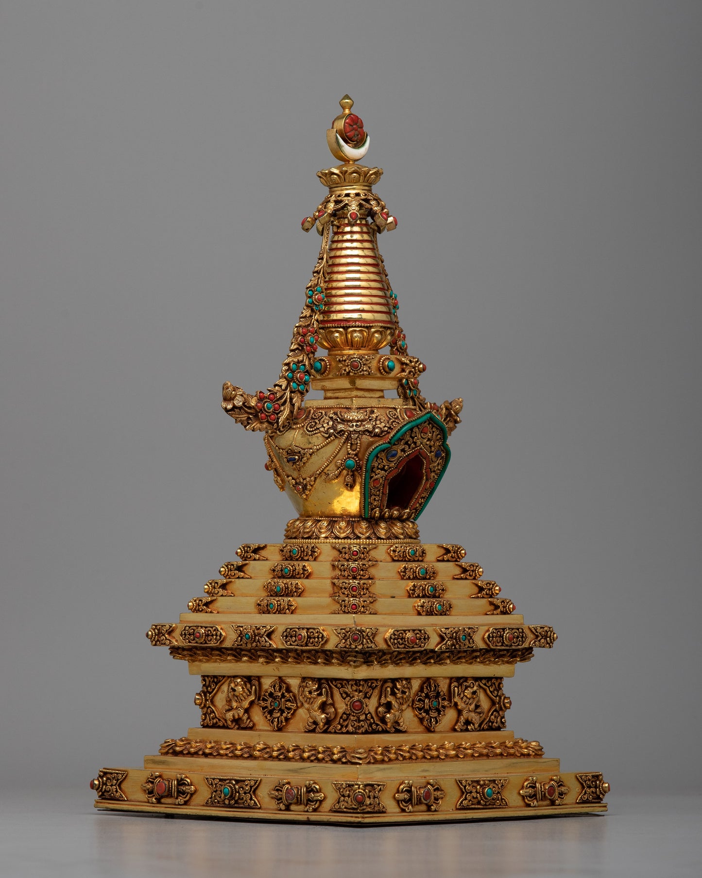 Copper Stupa Statue with 24K Gold Plated | Radiant Beauty and Spiritual Significance