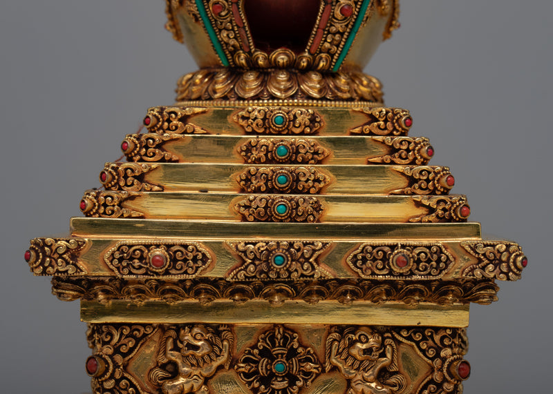 Copper Stupa Statue with 24K Gold Plated | Radiant Beauty and Spiritual Significance