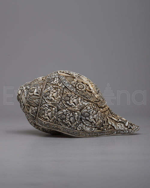 Deities Carved Buddhist Sankha | Unveiling Spiritual Mastery of Artistry