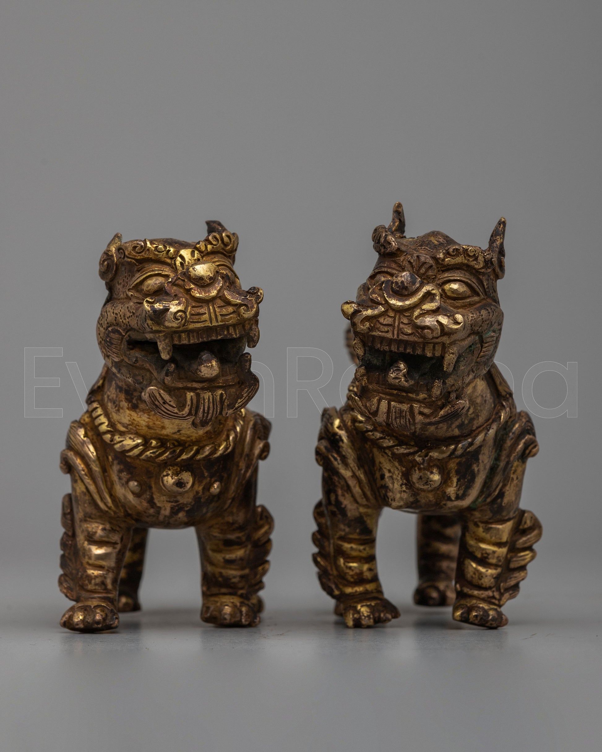 Copper Lion Statue Set