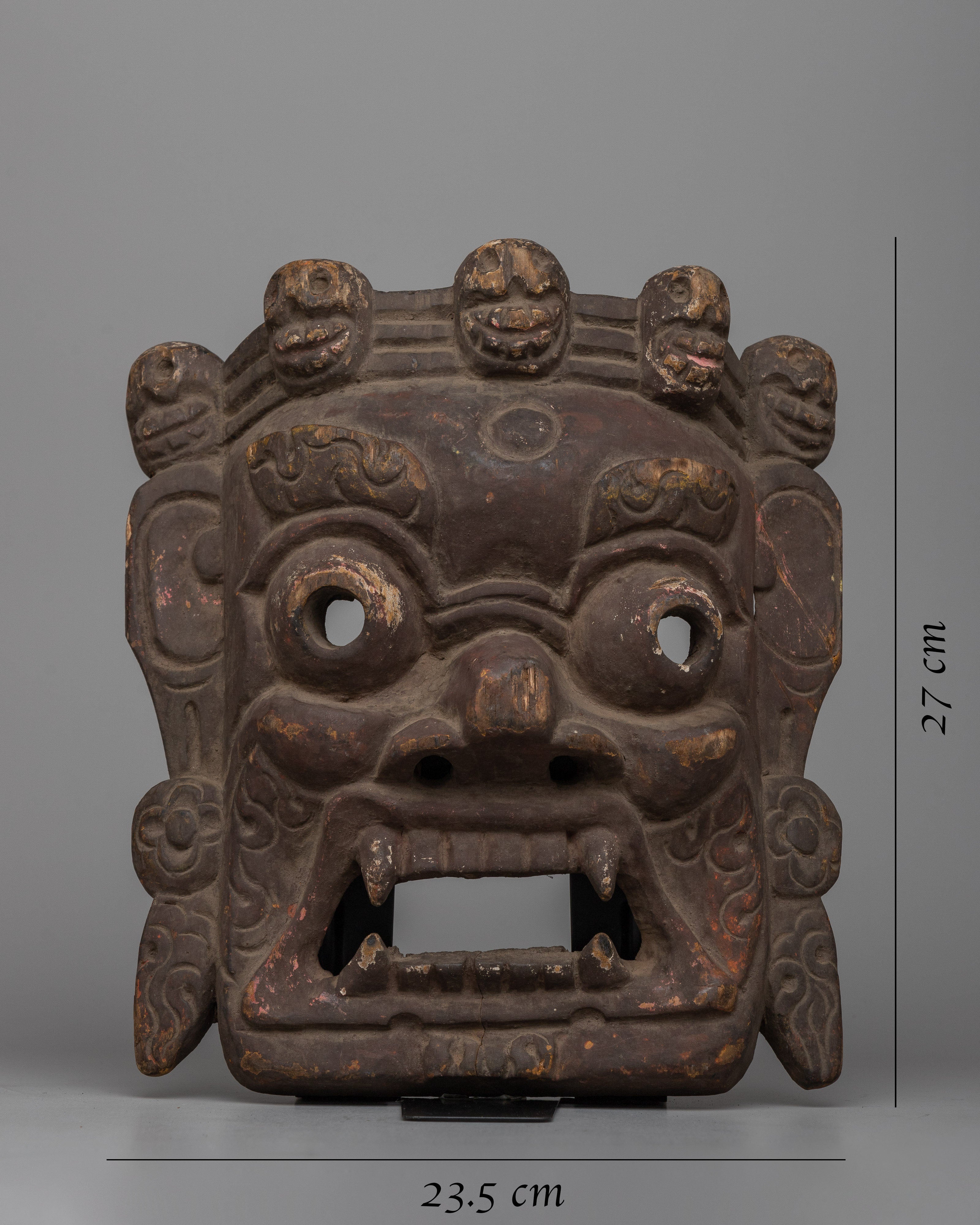 Vintage Wooden Bhairava Mask |  Ancient Artistry Infused with Mystical Presenc