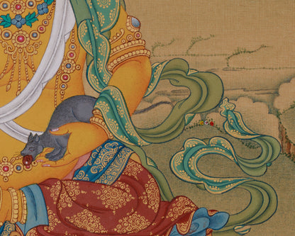 Tibetan Dzambhala with Ratnasambhava Thangka |  Prosperity Artwork