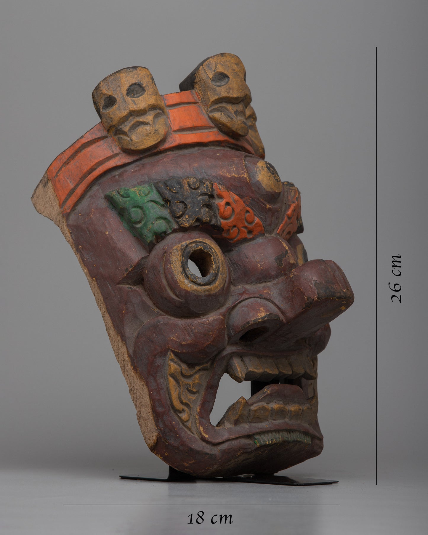 Vintage Mahakala Mask | Handcrafted Wooden Artifact of Divine Wrath