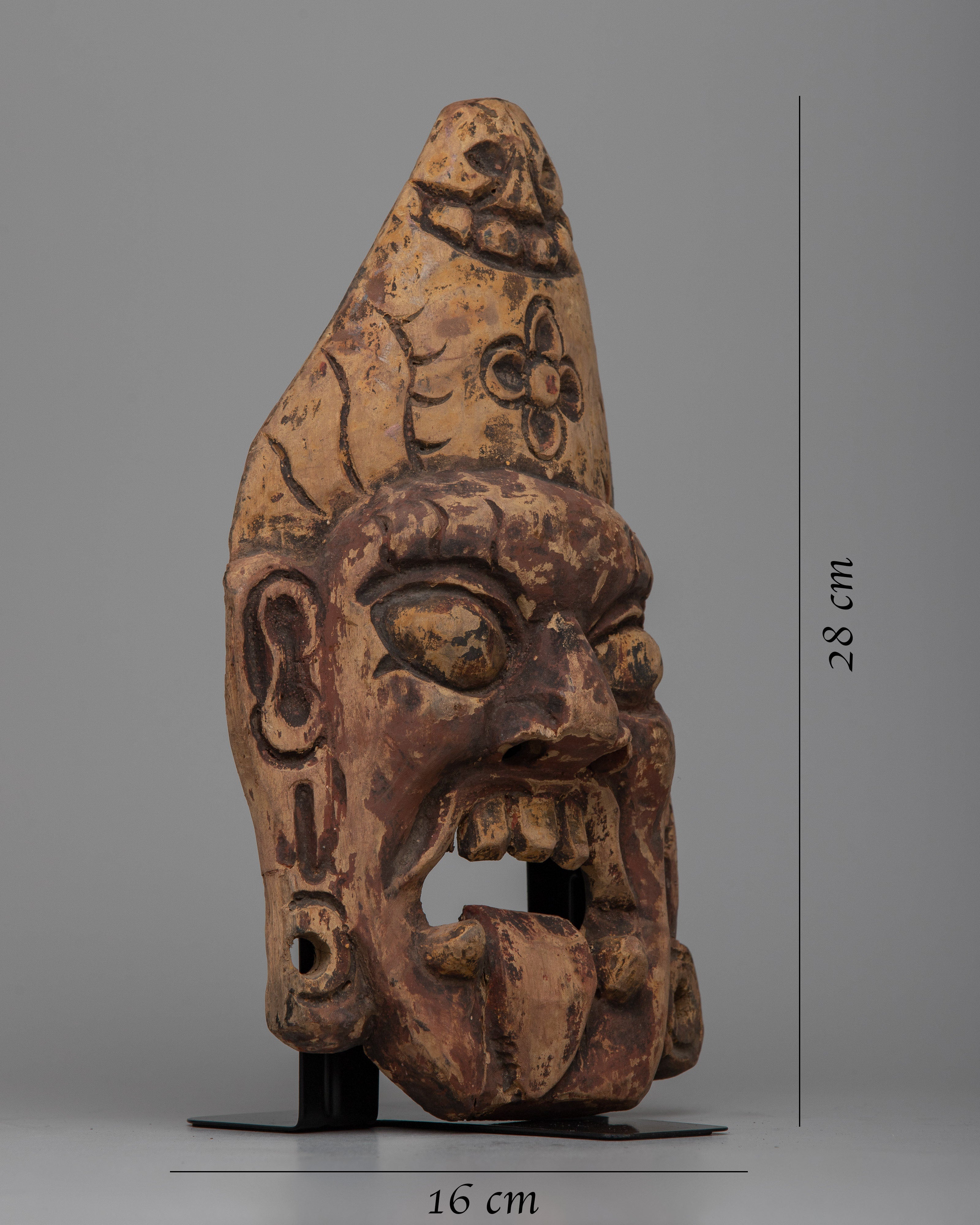 Vintage Fierce Mask Wooden Carving For Table Decor