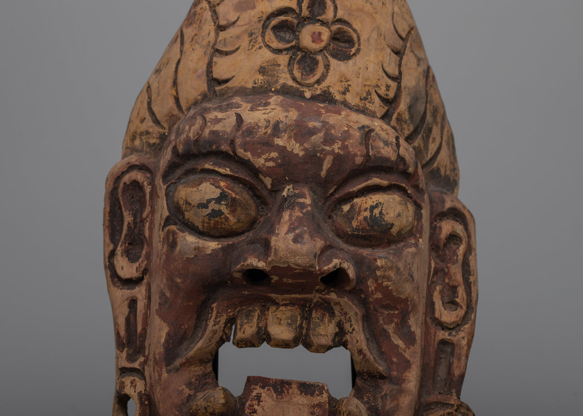 Vintage Fierce Mask Wooden Carving For Table Decor
