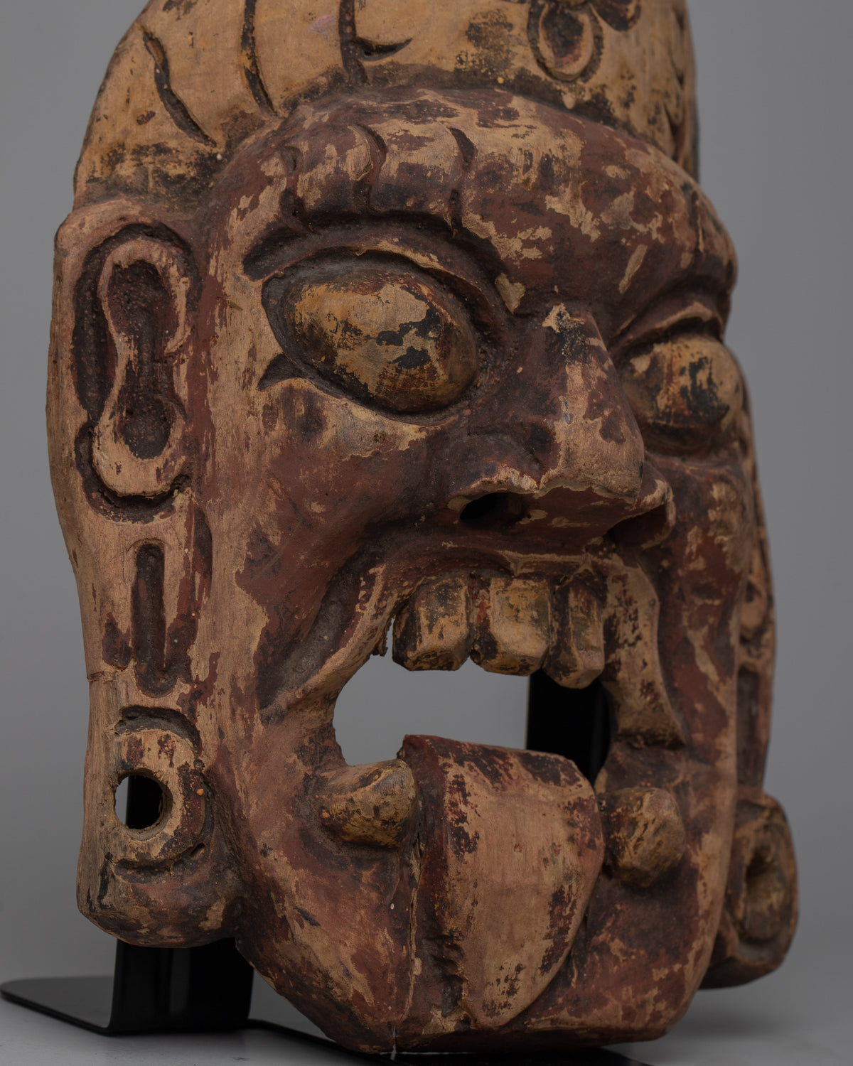 Vintage Fierce Mask Wooden Carving For Table Decor