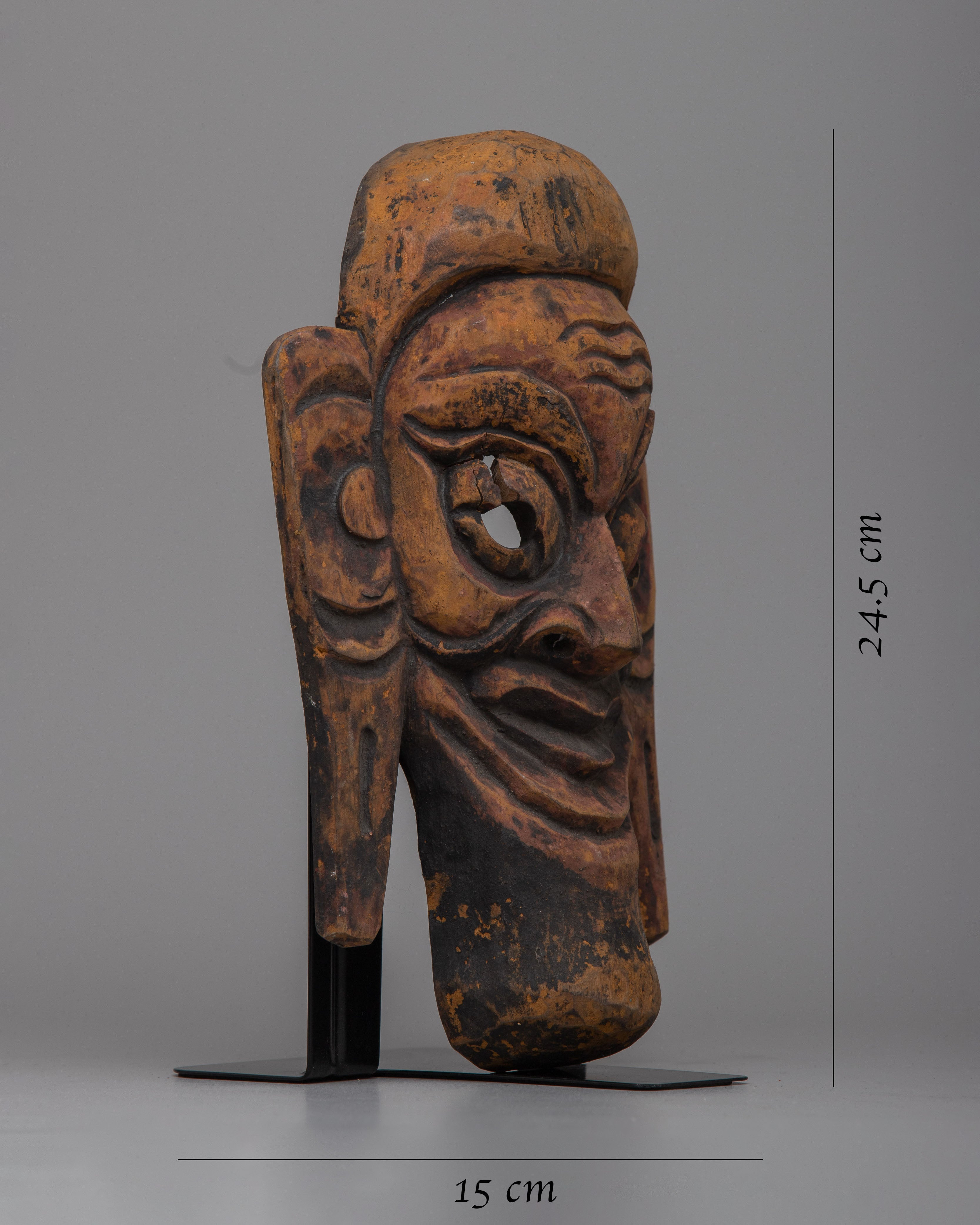 Vintage Buddhist Monk Face Mask | Handcrafted Table Centerpiece for Tranquility