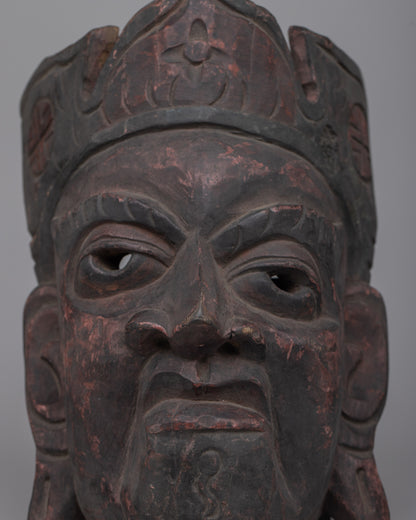 Vintage Wooden Guru Rinpoche Mask | Vintage Table Accent for Spiritual Inspiration