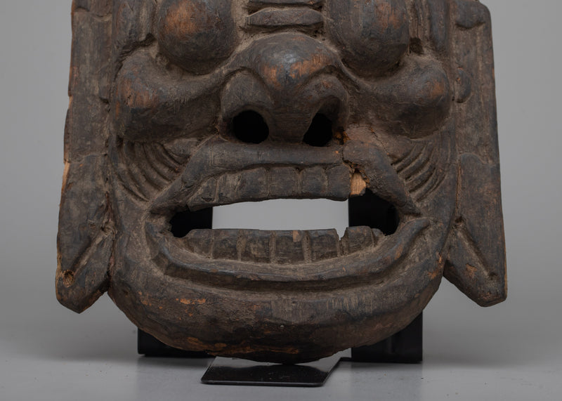 Mahakala Vintage Mask |  Handcrafted Wooden Carving of Spiritual Powe