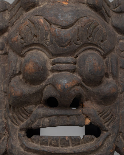 Mahakala Vintage Mask |  Handcrafted Wooden Carving of Spiritual Powe