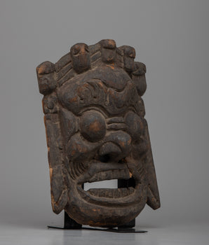 Mahakala Vintage Mask |  Handcrafted Wooden Carving of Spiritual Powe