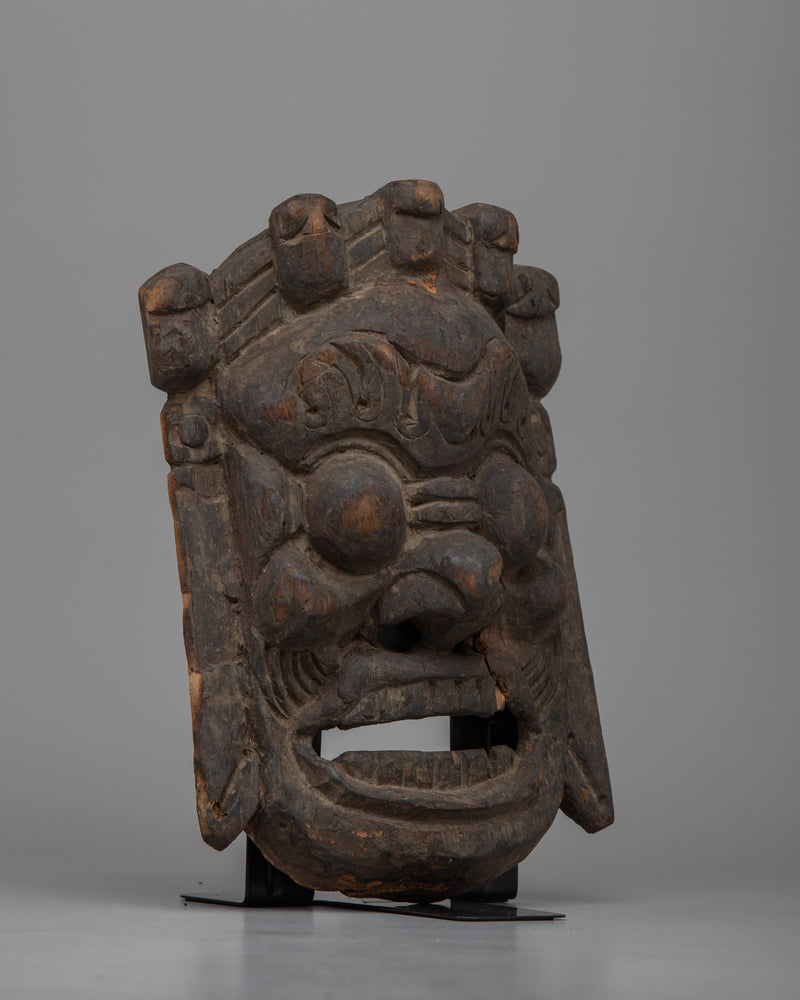 Mahakala Vintage Mask |  Handcrafted Wooden Carving of Spiritual Powe