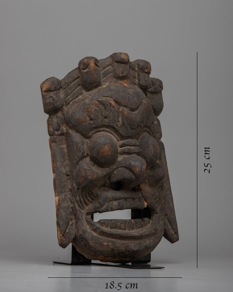 Mahakala Vintage Mask |  Handcrafted Wooden Carving of Spiritual Powe